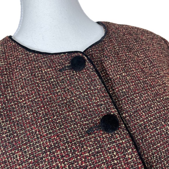 Vintage 80’s Koret Tweed Blazer Velvet Buttons Red Black Size 14 - Picture 7 of 13